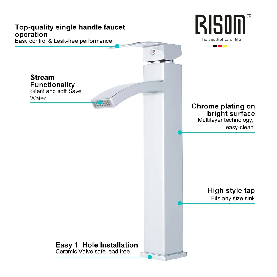 RISOM Tall Faucet mixer bathroom torneiras Waterfall Basin Faucets bathroom cold hot water brass mixers single handle faucet
RISOM Tall Faucet mixer bathroom torneiras Waterfall Basin Faucets bathroom cold hot water brass mixers single handle faucet