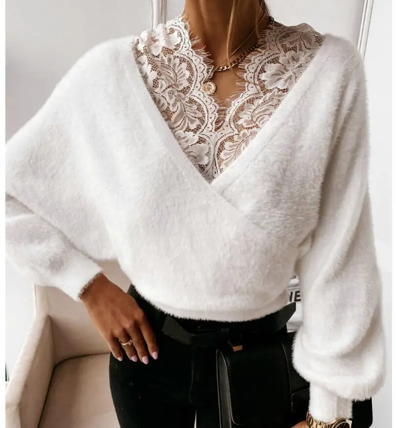 Shirt Sexy patchwork flannel Lace high waist V-neck Pullover Nightclub Club winter comfort Shirt for women 2021 new fashion
Shirt Sexy patchwork flannel Lace high waist V-neck Pullover Nightclub Club winter comfort Shirt for women 2021 new fashion