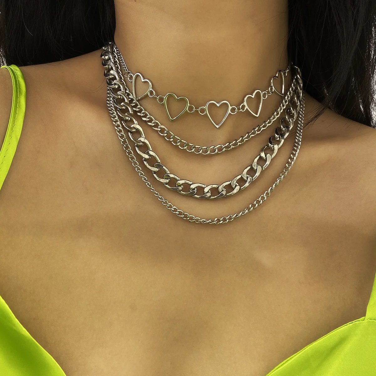 New Vintage Silver Color Heart Shaped Multi Layer Chain Necklaces For Women Thin Thick Chain Clavicle Necklace Boho Jewelry
New Vintage Silver Color Heart Shaped Multi Layer Chain Necklaces For Women Thin Thick Chain Clavicle Necklace Boho Jewelry