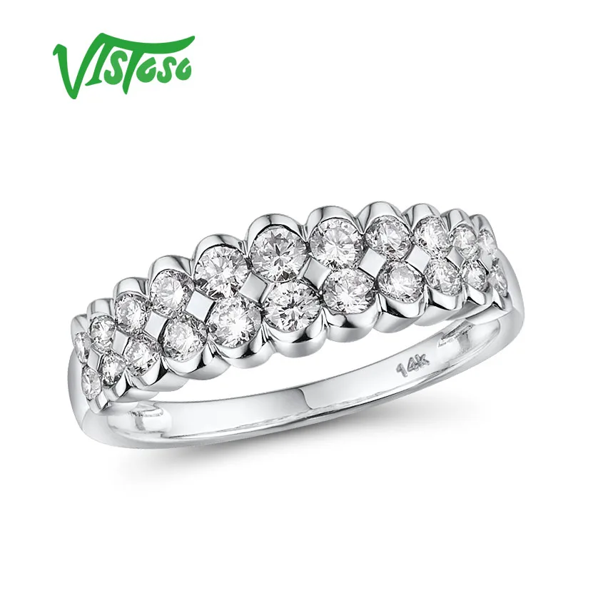 

Женское золотое кольцо с бриллиантами VISTOSO, обручальные кольца из белого золота 14 к 585 пробы, ювелирные украшения для годовщины