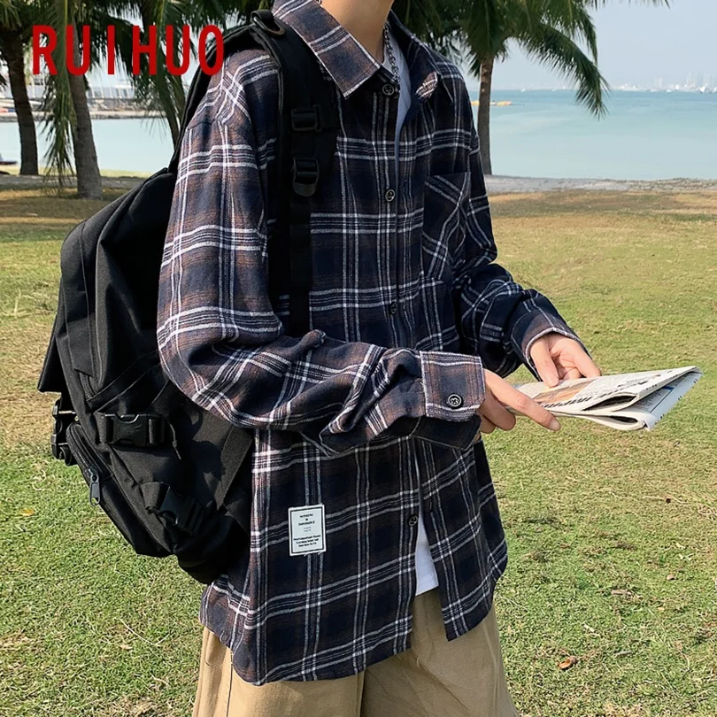 RUIHUO Plaid Shirt Men Clothing Harajuku Tops Shirts For Men Fashion Japanese Streetwear Korean Clothing M-4XL 2021 New Arrivals
RUIHUO Plaid Shirt Men Clothing Harajuku Tops Shirts For Men Fashion Japanese Streetwear Korean Clothing M-4XL 2021 New Arrivals