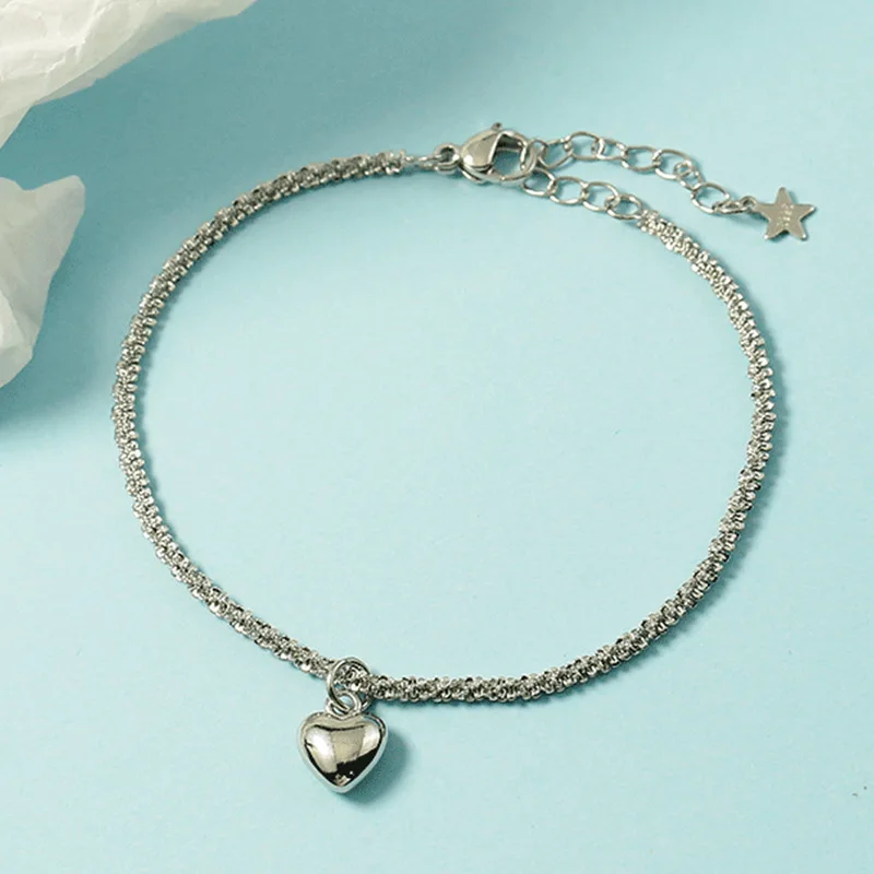 Женский браслет из серебра 925 пробы, с подвеской в виде сердца 
Женский браслет из серебра 925 пробы, с подвеской в виде сердца
