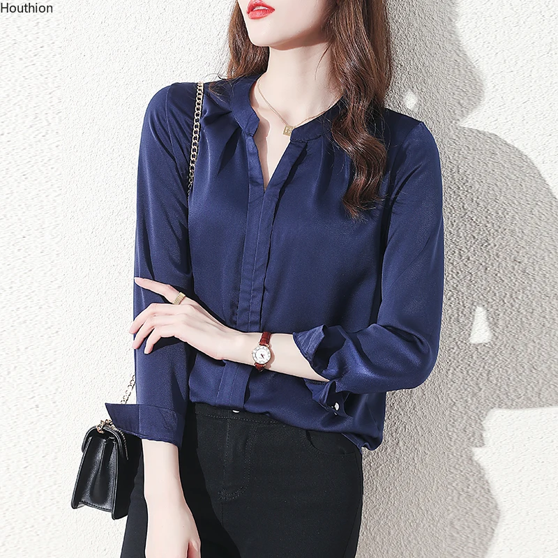 Summer New Women's Blouse V-neck Long Sleeve Shirt Solid Color Satin Top Casual Fashion Loose Clothing Houthion
Summer New Women's Blouse V-neck Long Sleeve Shirt Solid Color Satin Top Casual Fashion Loose Clothing Houthion