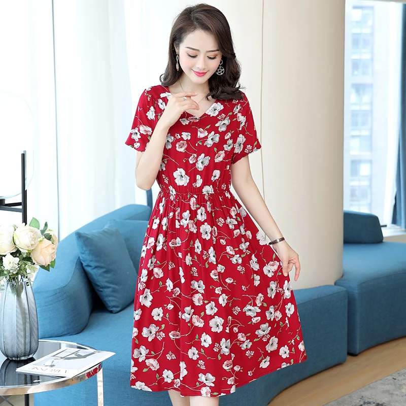 Women New Summer Floral Print Long Dress 5XL Middle-aged Ladies Short Sleeve V-neck Elegant Mother Vintage Dress Female Vestidos
Women New Summer Floral Print Long Dress 5XL Middle-aged Ladies Short Sleeve V-neck Elegant Mother Vintage Dress Female Vestidos