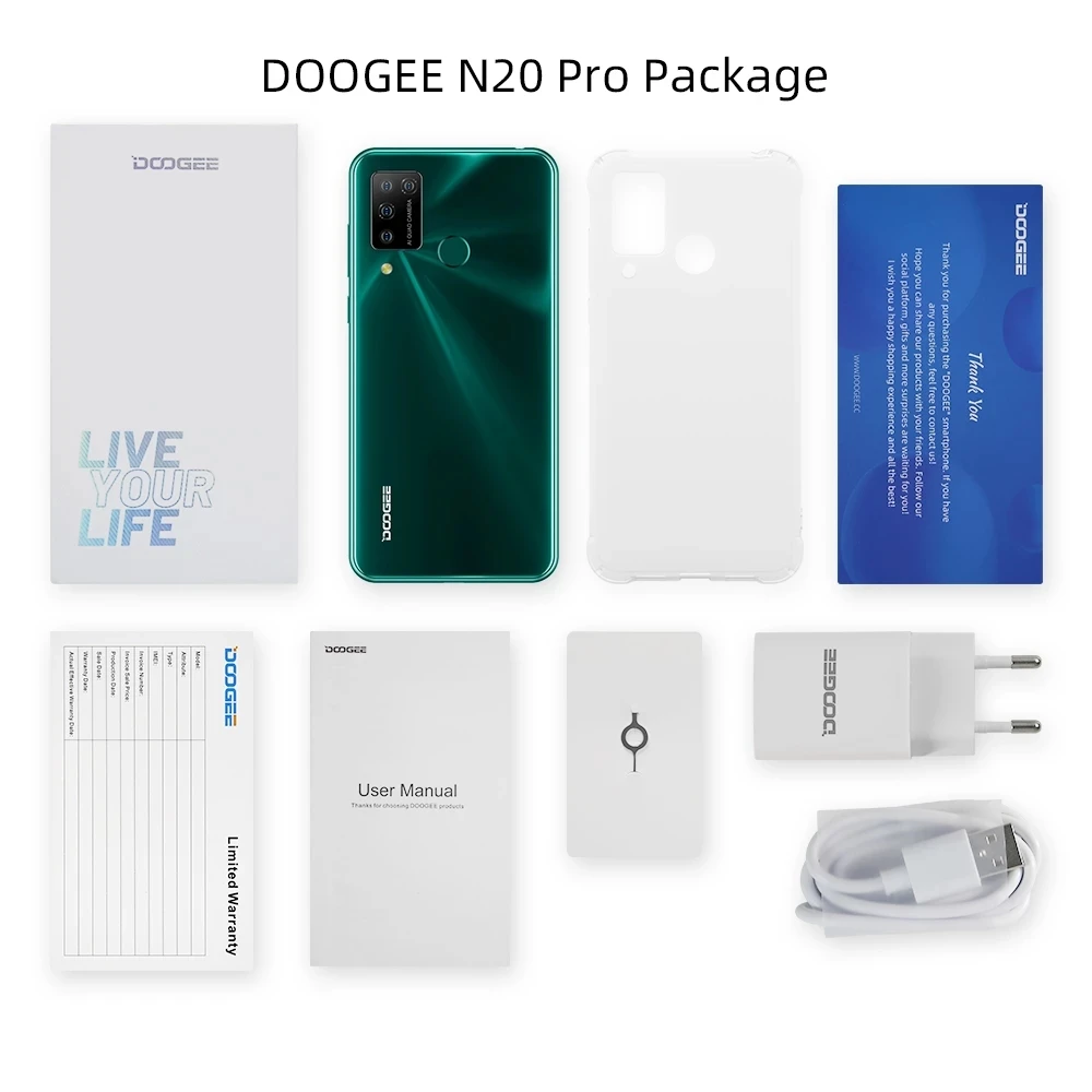 

DOOGEE N20 Pro 6.3" FHD+ Helio P60 Octa Core Mobile Phones Quad Camera 6GB RAM 128GB ROM Global Version Android 10 OS Smartphone