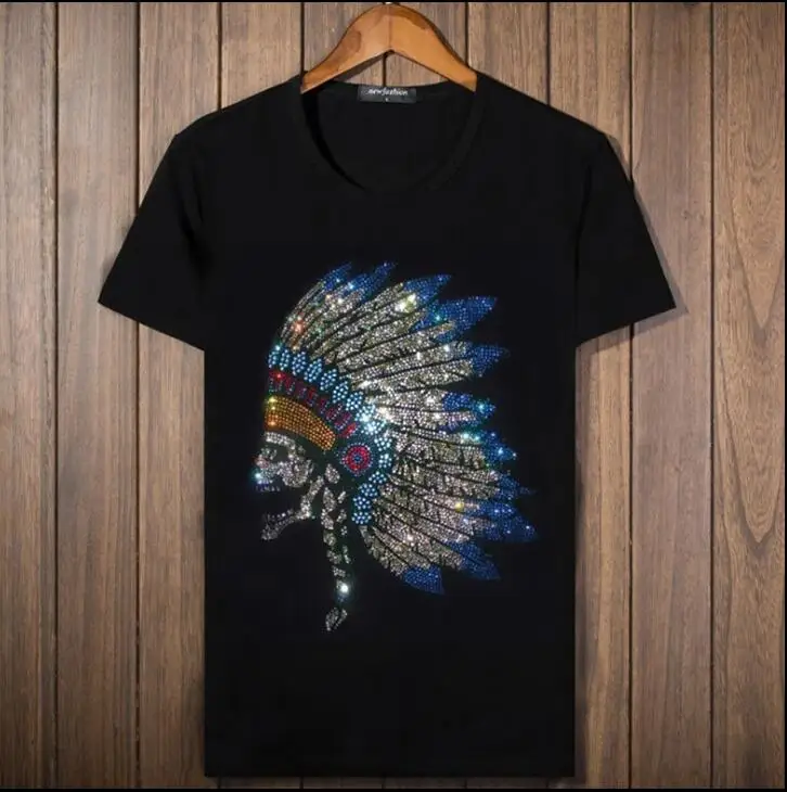 European style summer men's short sleeve T-shirt big size hot drilling fashion men's fit T-shirt young man design
European style summer men's short sleeve T-shirt big size hot drilling fashion men's fit T-shirt young man design
