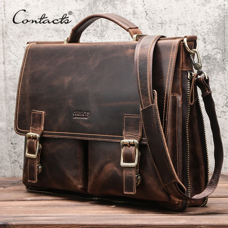 CONTACT'S Men Briefcase Bag Crazy Horse Leather Shoulder Messenger Bags Famous Brand Business Office Handbag for 14 inch Laptop
CONTACT'S Men Briefcase Bag Crazy Horse Leather Shoulder Messenger Bags Famous Brand Business Office Handbag for 14 inch Laptop