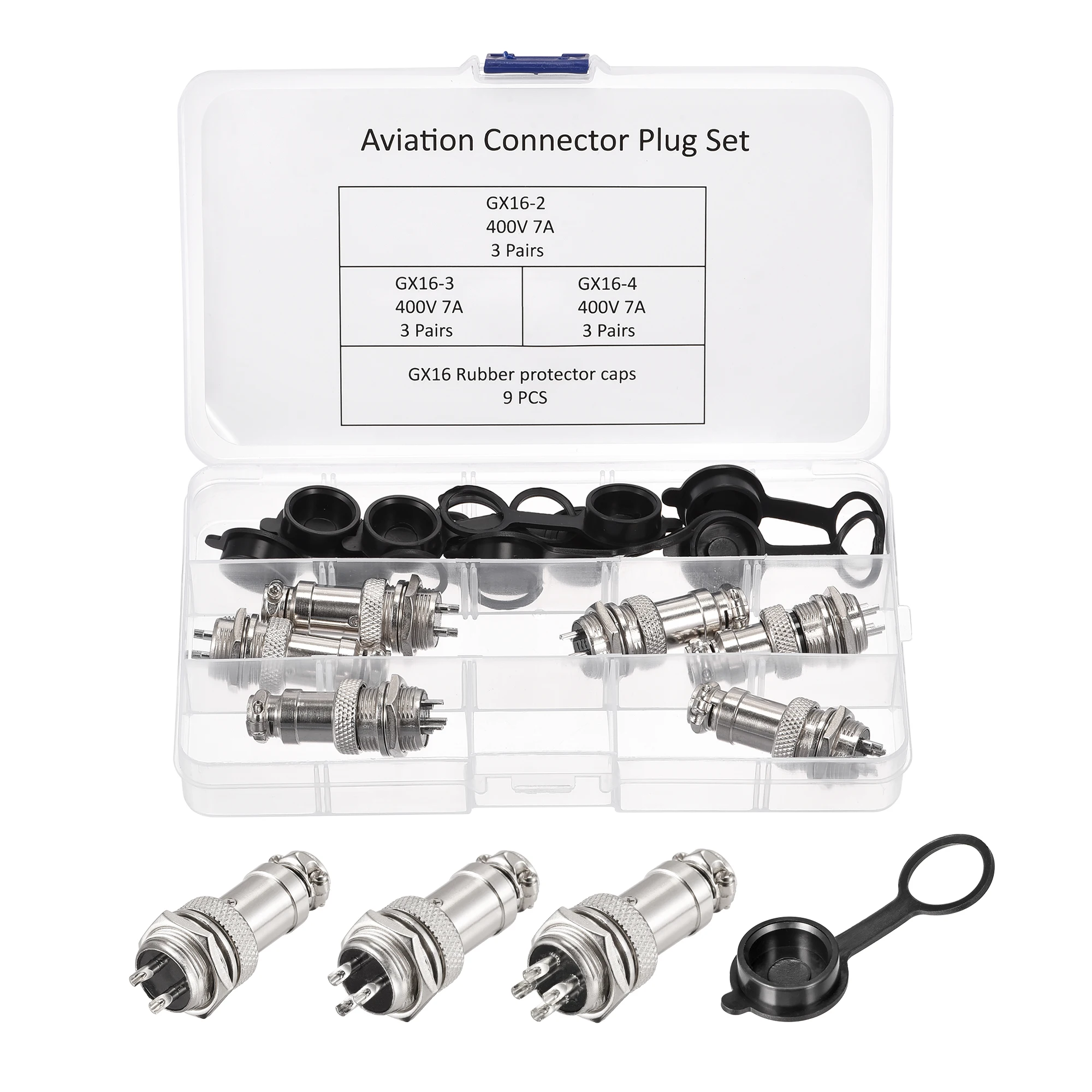 

Uxcell 16mm 2 3 4 Terminals 7A 400V GX16 Aviation Connector with Plug Cover 1 Set