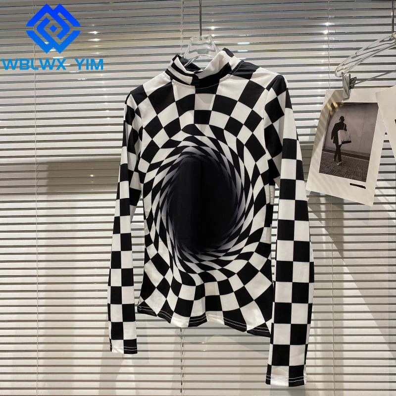2021 Autumn New T-Shirt Women Fashion Lattice Print Tops Turtleneck Long Sleeve T Shirt Loose Tshirts Casual Tees Female
2021 Autumn New T-Shirt Women Fashion Lattice Print Tops Turtleneck Long Sleeve T Shirt Loose Tshirts Casual Tees Female