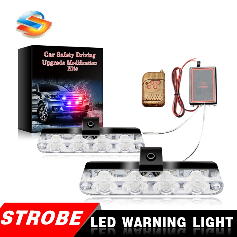 

4×4 LED Strobe Police Light Grill Warning Lamp 4×8 Remote Wireless Control Red Blue Emergency Signal Fireman Flashlights 12V