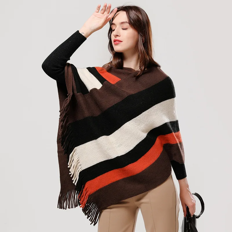 Fashion Knitted Long Tassel Cloak Women Splicing Striped Warm Shawl Scarf Winter Pullover Hijab Scarf Bandana
Fashion Knitted Long Tassel Cloak Women Splicing Striped Warm Shawl Scarf Winter Pullover Hijab Scarf Bandana