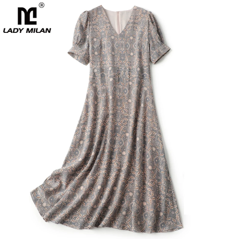 100% Natural Silk Women's Dresses V Neck Short Sleeves Printed Elegant Fashion Casual A Line Dress Vestidos
100% Natural Silk Women's Dresses V Neck Short Sleeves Printed Elegant Fashion Casual A Line Dress Vestidos