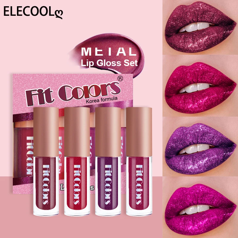 ELECOOL 4Pcs/set Lipstick Waterproof Long Lasting Matte Shimmer Mental Beauty Lip Gloss Glitter Lip Gloss Beauty Red Lip Tint 
ELECOOL 4Pcs/set Lipstick Waterproof Long Lasting Matte Shimmer Mental Beauty Lip Gloss Glitter Lip Gloss Beauty Red Lip Tint