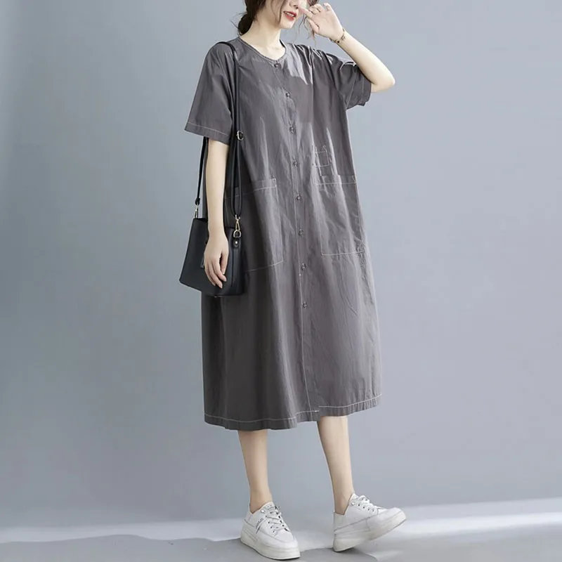 100% Cotton Women Loose Casual Dress New 2021 Summer Vintage Style O-neck Solid Color Female Single Breasted Long Dresses S3846
100% Cotton Women Loose Casual Dress New 2021 Summer Vintage Style O-neck Solid Color Female Single Breasted Long Dresses S3846