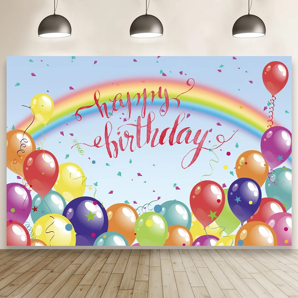 

Красочные воздушные шары торт разбивать Дети День рождения вечеринка Декор баннер Радуга над небом конфеты торт стол фото Декор