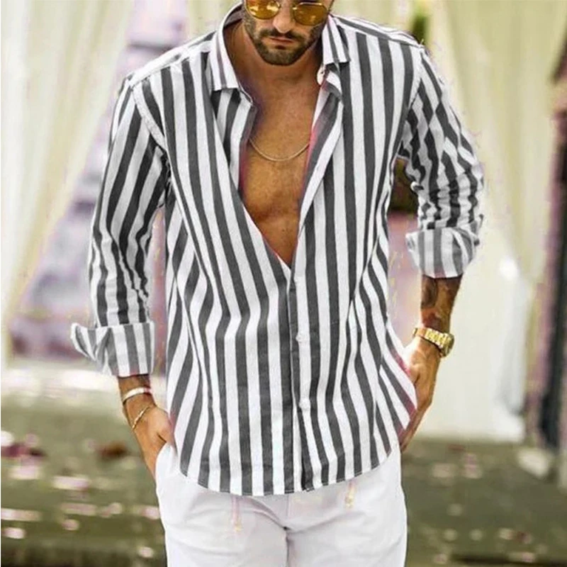 Classic men's shirts fashion digital printing striped long-sleeved men's shirts Business casual trendy brand men's shirts
Classic men's shirts fashion digital printing striped long-sleeved men's shirts Business casual trendy brand men's shirts