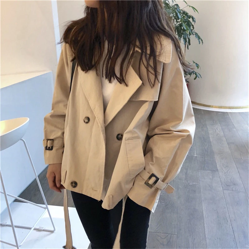 New Korean Style Women Short Trench Coat Fashion Loose Khaki Cropped Windbreaker Overcoat with Belt Ladies Coats New
New Korean Style Women Short Trench Coat Fashion Loose Khaki Cropped Windbreaker Overcoat with Belt Ladies Coats New