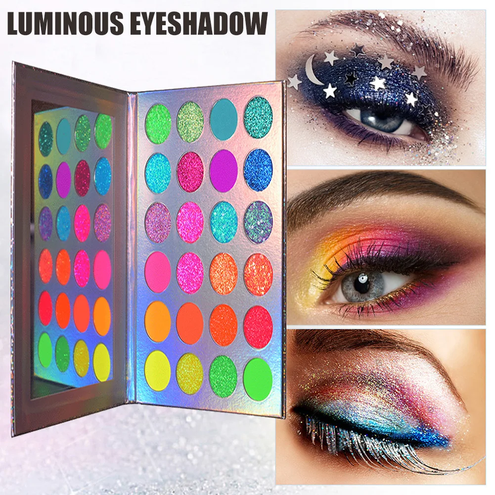 24 Colors Neon Eyeshadow Palette Glow in the Dark Paint Pigmented Fluorescent Matte Glitter Luminous Eye Shadow SMJ
24 Colors Neon Eyeshadow Palette Glow in the Dark Paint Pigmented Fluorescent Matte Glitter Luminous Eye Shadow SMJ