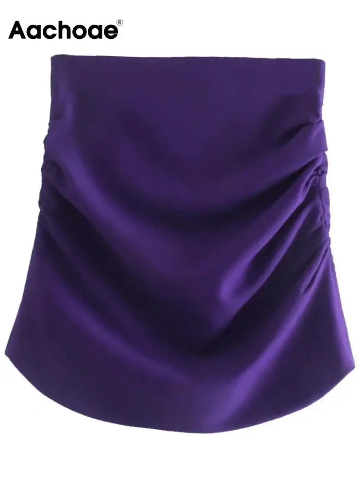 

Aachoae Women Solid Color Mini Skirts High Waist Zipper Fly A Line Skirts Female Elegant Casual Sheath Skirts Mujer Faldas
