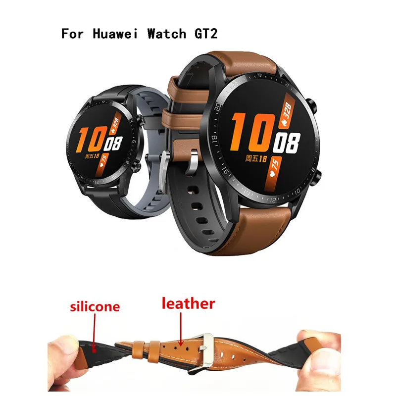 Ремешок сменный из кожи и силикона для Huawei Watch GT2 46 мм, браслет на запястье для смарт-часов, аксессуары для Huawei GT 2
Ремешок сменный из кожи и силикона для Huawei Watch GT2 46 мм, браслет на запястье для смарт-часов, аксессуары для Huawei GT 2