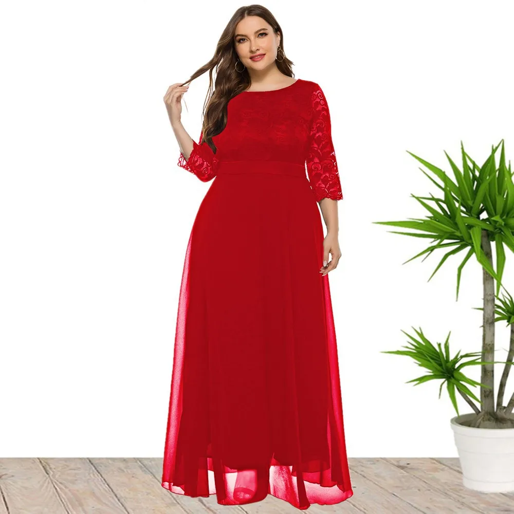 2021 New Women Plus Size Dress Solid Color O-neck A-line Long Evening Dress Lace Hollow Chiffon Dress For Ladies vestidos 5XL #N 
2021 New Women Plus Size Dress Solid Color O-neck A-line Long Evening Dress Lace Hollow Chiffon Dress For Ladies vestidos 5XL #N