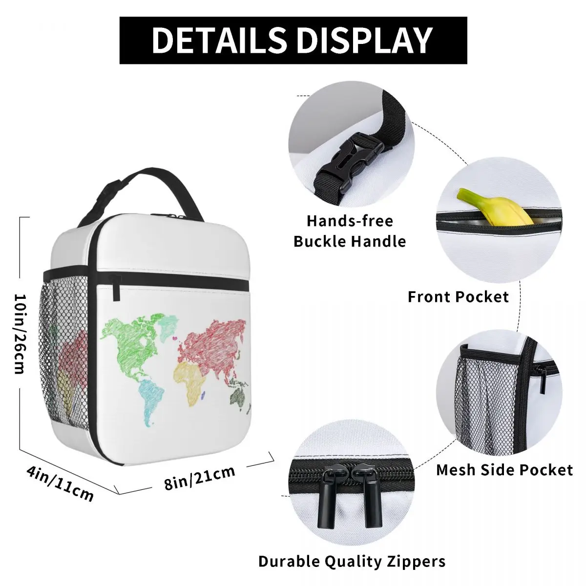 World Map Pencil Sketched Lunch Bag for Women Men Large Insulated Lunch Box with Water Bottle Holder and Pockets
World Map Pencil Sketched Lunch Bag for Women Men Large Insulated Lunch Box with Water Bottle Holder and Pockets