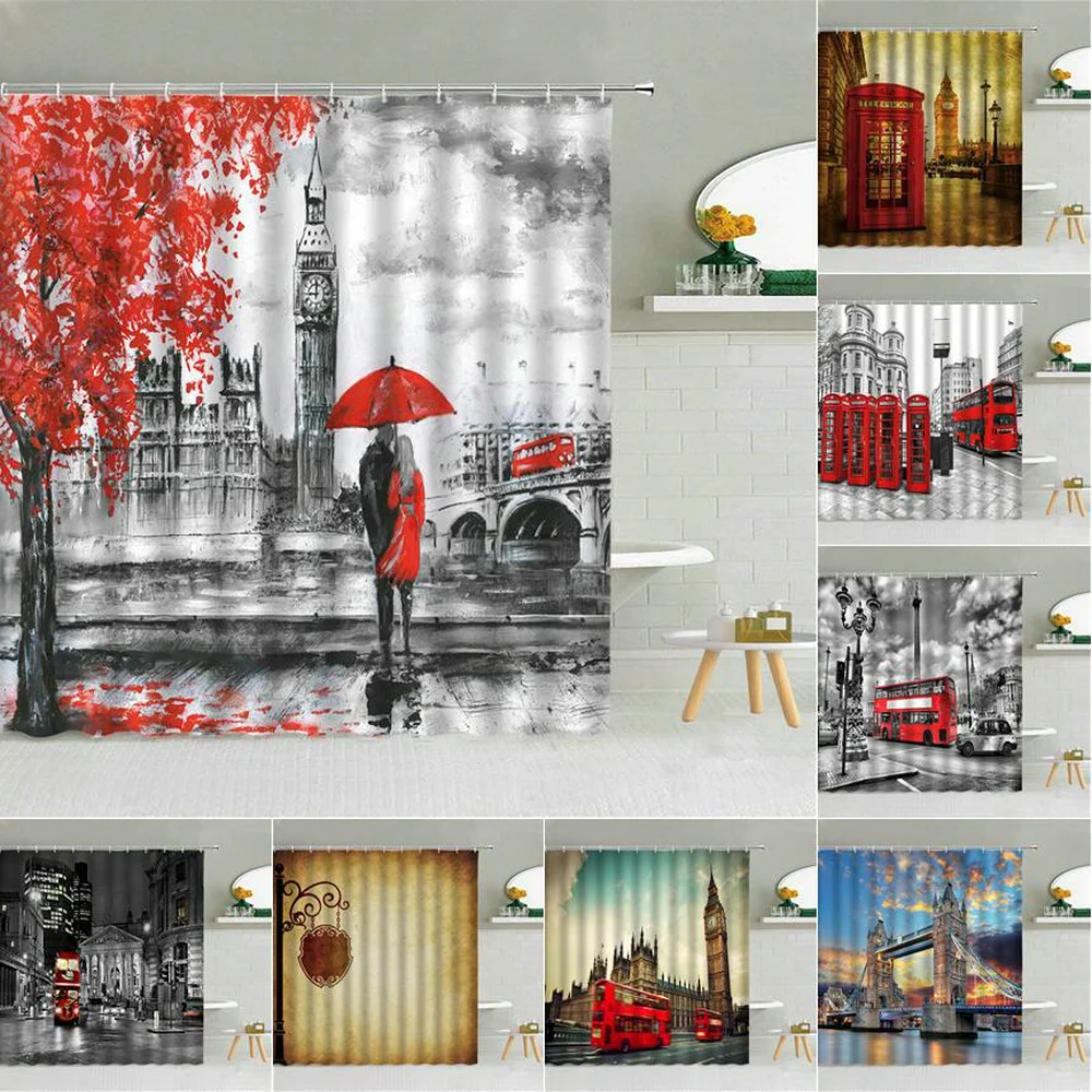 London Architecture Street View Shower Curtains Lovers Big Ben Red Telephone Box Bridge Waterproof Fabric Bathroom Decor Curtain
London Architecture Street View Shower Curtains Lovers Big Ben Red Telephone Box Bridge Waterproof Fabric Bathroom Decor Curtain
