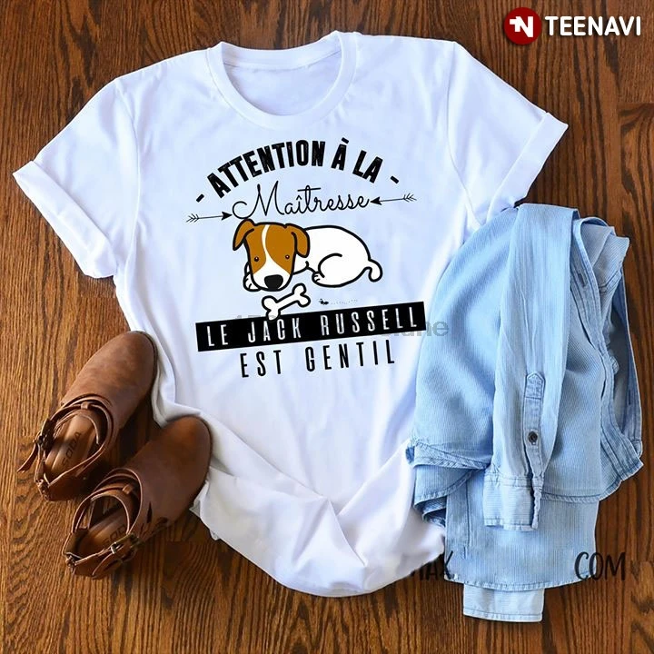Attention & agrave La Maitresse Le Jack Russell Est Gentil футболка|Мужские футболки| |