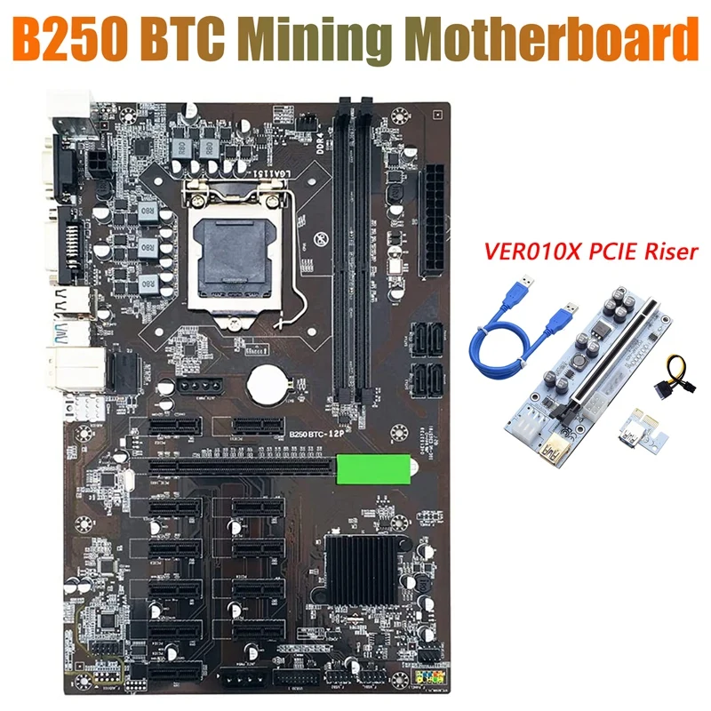 BTC B250 Mining Motherboard with VER010X Riser Card 12XGraphics Card Slot LGA 1151 DDR4 USB3.0 for BTC Miner Mining
BTC B250 Mining Motherboard with VER010X Riser Card 12XGraphics Card Slot LGA 1151 DDR4 USB3.0 for BTC Miner Mining