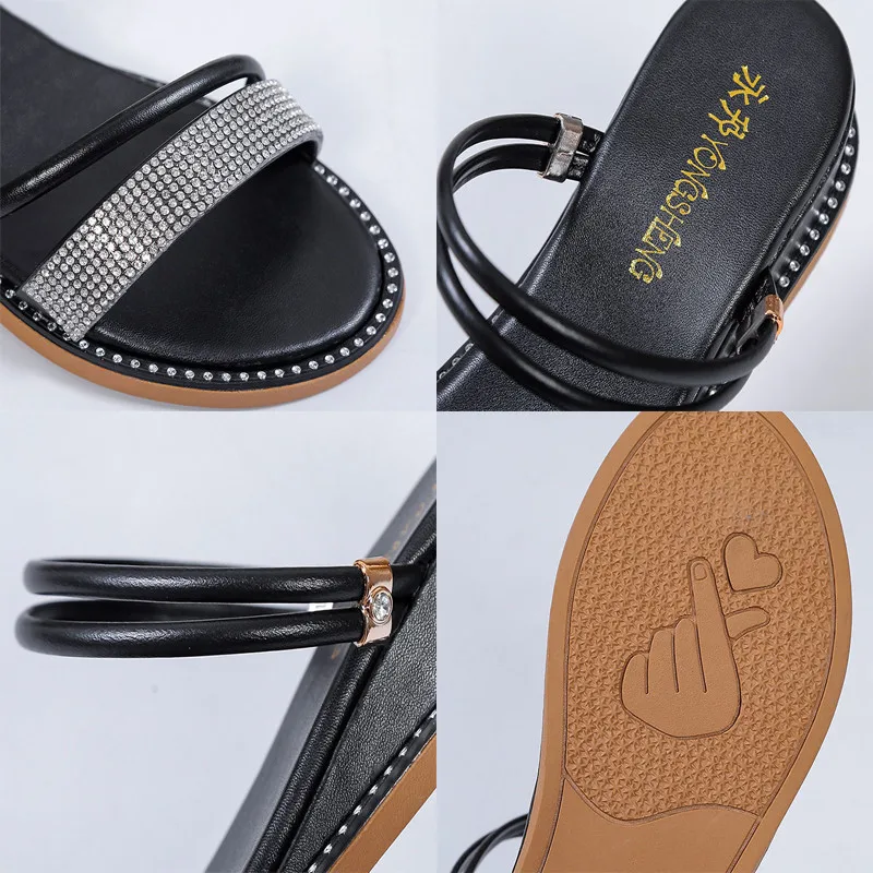 Black PU Leather Shallow Peep Toe Slides 2021 Summer Rhinestone Comfortable Non-Slip Wedges Woman Slippers Sexy Designer Shoes
Black PU Leather Shallow Peep Toe Slides 2021 Summer Rhinestone Comfortable Non-Slip Wedges Woman Slippers Sexy Designer Shoes