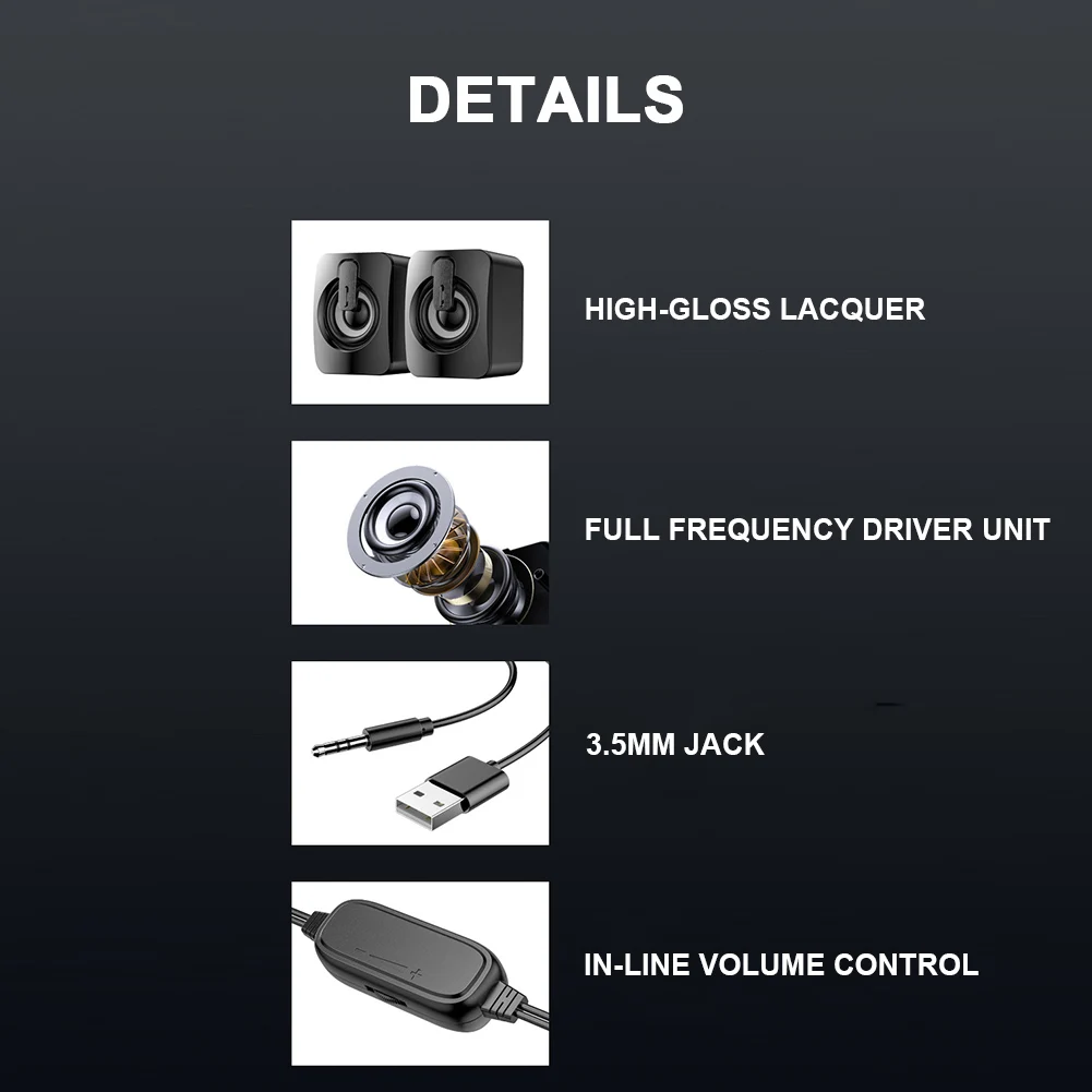 Mini Computer Speaker USB Wired Speakers 3D Stereo Sound Surround Loudspeaker For PC Laptop Notebook 3.5mm Audio 50mm*2 Drivers
Mini Computer Speaker USB Wired Speakers 3D Stereo Sound Surround Loudspeaker For PC Laptop Notebook 3.5mm Audio 50mm*2 Drivers