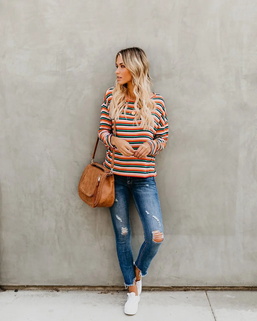 Spring Tee Top Female Clothing Casual Loose Tshirts Rainbow Striped Shirts Woman Long Sleeve T-shirts
Spring Tee Top Female Clothing Casual Loose Tshirts Rainbow Striped Shirts Woman Long Sleeve T-shirts