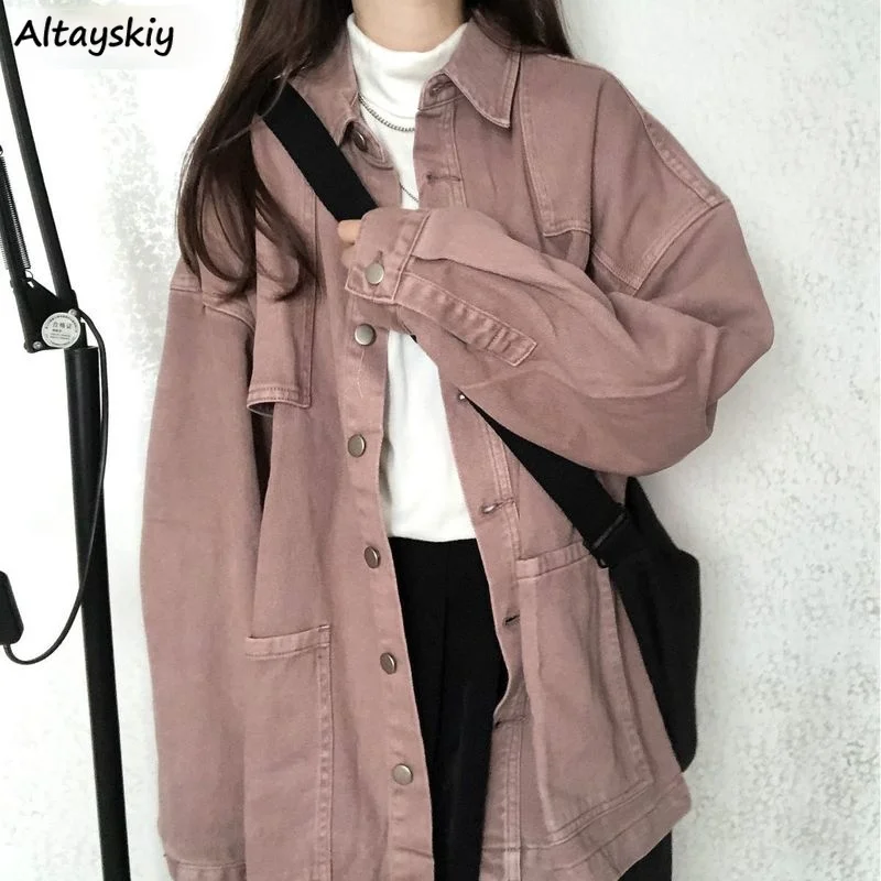 Women Basic Jackets Solid Denim Loose Casual Coat Turn-down Collar Autumn Windbreaker Students Korean Style Vintage Chic Outwear
Women Basic Jackets Solid Denim Loose Casual Coat Turn-down Collar Autumn Windbreaker Students Korean Style Vintage Chic Outwear