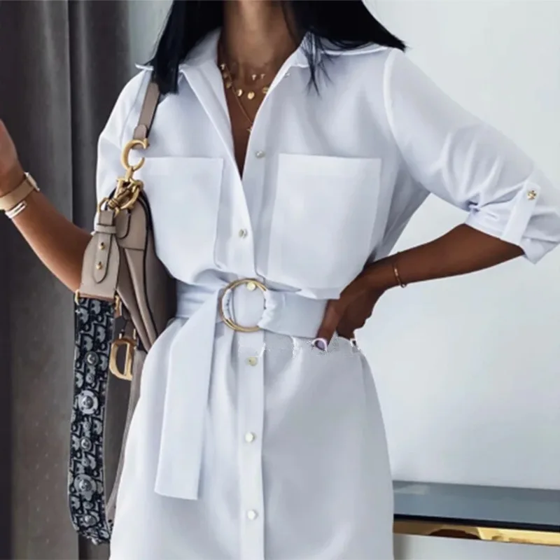 Fashion Mini Dress With Belt Women 2020 Autumn Casual Solid Color Long-sleeved Lapel Button Shirt Dress Vestidos Femme Robe
Fashion Mini Dress With Belt Women 2020 Autumn Casual Solid Color Long-sleeved Lapel Button Shirt Dress Vestidos Femme Robe