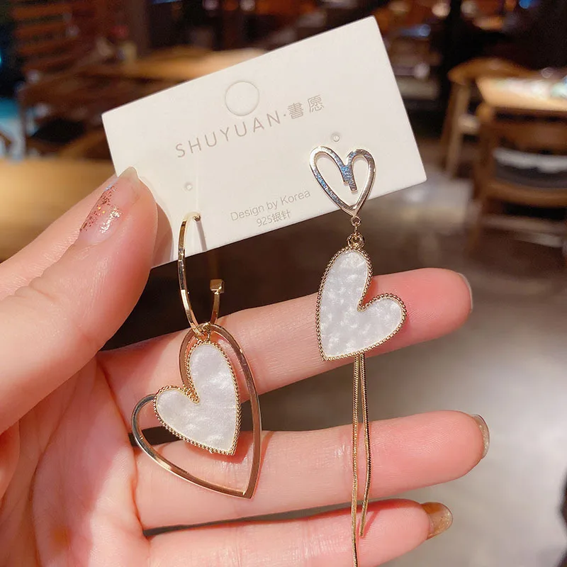 

Korean Fashion Jewelry Earrings Asymmetric Love Oorbellen Statement Earrings Tassel Heart-shaped Long Earrings Women Brincos