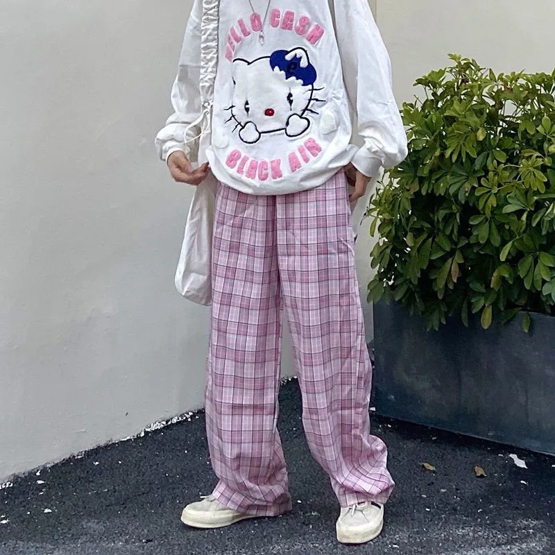 Japanese Harajuku Streetwear Plaid Straight Pants Women Vintage Soft Girl Hip Hop Elastic Waist Jogger Pants Korean Student Pant
Japanese Harajuku Streetwear Plaid Straight Pants Women Vintage Soft Girl Hip Hop Elastic Waist Jogger Pants Korean Student Pant