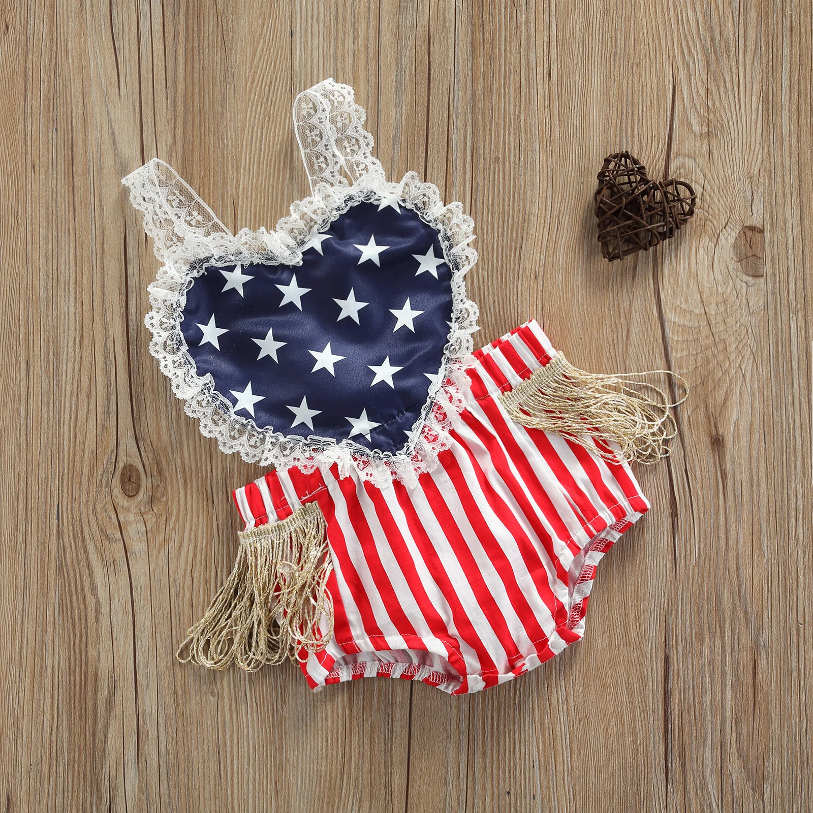 Independence Day Baby Girls Romper, Summer Infant Star Stripe Printing Heart Lace Splicing Sleeveless Suspender Jumpsuit
Independence Day Baby Girls Romper, Summer Infant Star Stripe Printing Heart Lace Splicing Sleeveless Suspender Jumpsuit