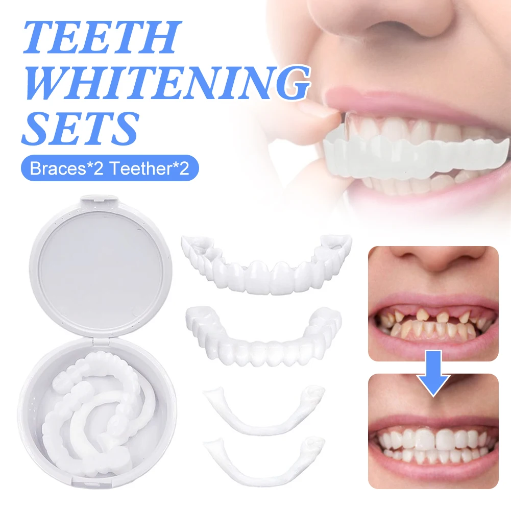 2 Pair Teeth Veneers Whitening Dentures Imitation Braces Temporary False Teeth Cover Perfect Smile Comfortable Fit Denture Kit
2 Pair Teeth Veneers Whitening Dentures Imitation Braces Temporary False Teeth Cover Perfect Smile Comfortable Fit Denture Kit