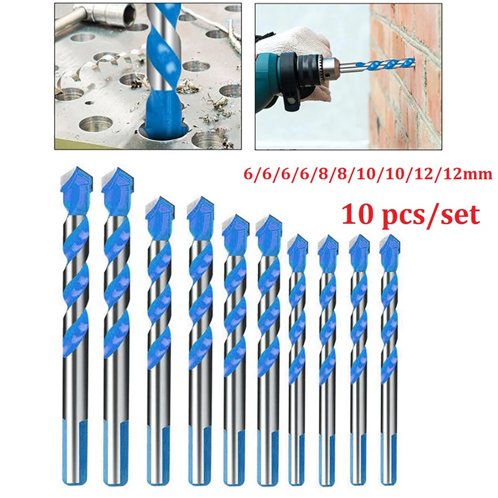 10Pcs Triangle Drill Bits Tile Glass Drill Bit Set For Wood Metal Masonry Ceramic Concrete Hole Opener Drilling Kit 6/8/10/12mm
10Pcs Triangle Drill Bits Tile Glass Drill Bit Set For Wood Metal Masonry Ceramic Concrete Hole Opener Drilling Kit 6/8/10/12mm