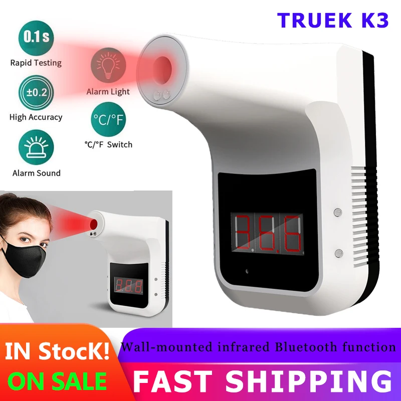 K3 Non-Contact Digital Thermometer K3 PRO Wall-Mounted Infrared Forehead Thermometer LCD Display USB for School/Office/Metro