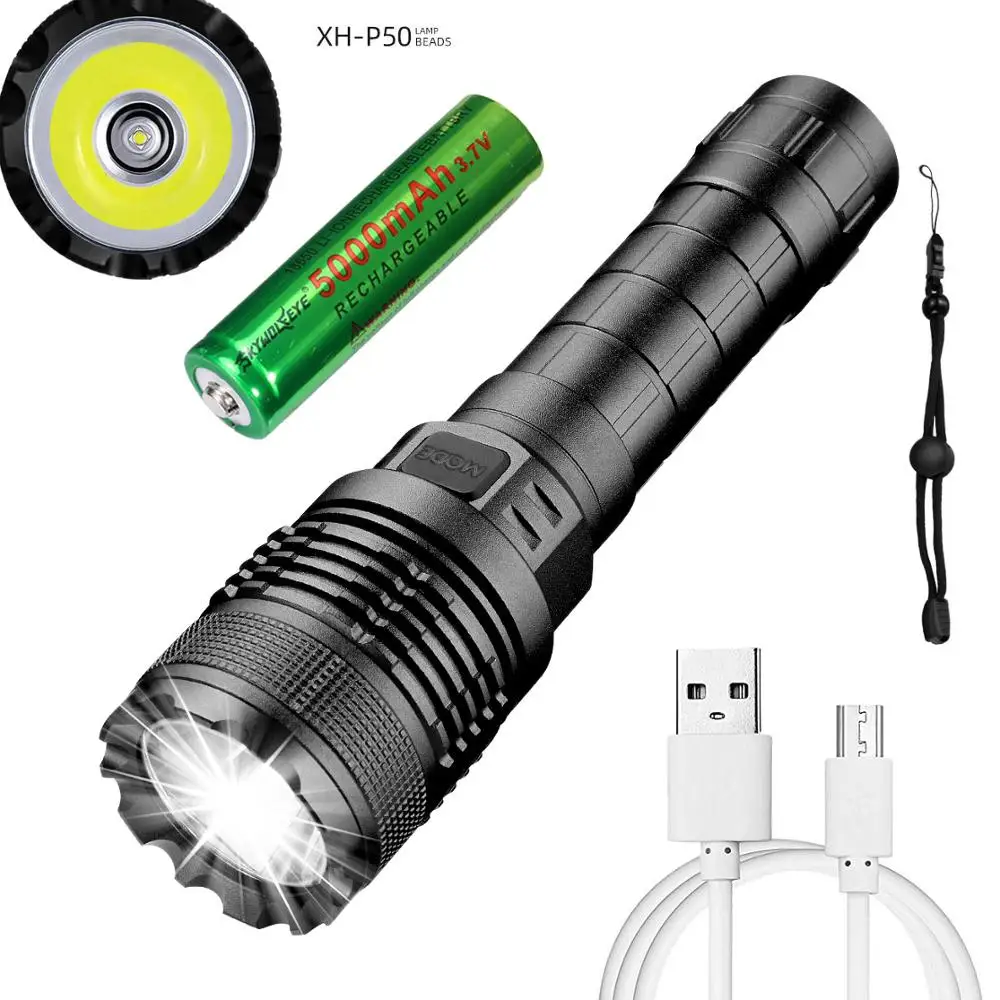 Portable 8000 Lumens LED Flashlight with USB Rechargeable Torch XHP50 4 Modes Flashlights Ultra Bright Flashlight for Camping
Portable 8000 Lumens LED Flashlight with USB Rechargeable Torch XHP50 4 Modes Flashlights Ultra Bright Flashlight for Camping