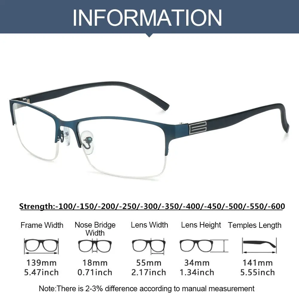 Nearsighted Glasses Man Woman Half Fram Business Glasses Anti-fatigue Ultralight Myopic Eyeglasses Eyewear Strength -1.0~6.0
Nearsighted Glasses Man Woman Half Fram Business Glasses Anti-fatigue Ultralight Myopic Eyeglasses Eyewear Strength -1.0~6.0