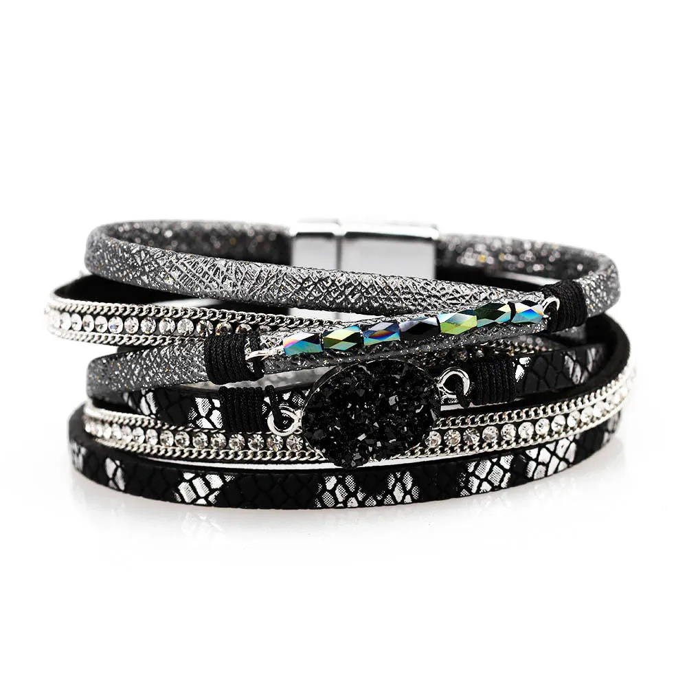 European And American Popular National Wind Crystal Bud Accessories Long Magnetic Buckle 3-color Leather Bracelet For Women 
European And American Popular National Wind Crystal Bud Accessories Long Magnetic Buckle 3-color Leather Bracelet For Women