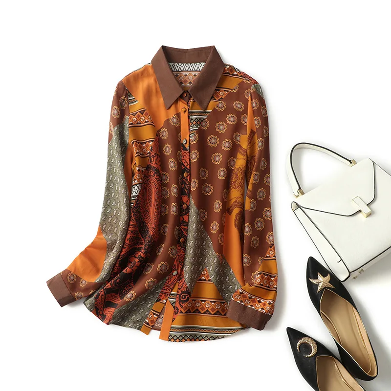 Woman Retro Blouses 100% Silk Crepe Long Sleeves Mulberry Silk Print Blouse Shirt 2021 Spring Autumn Ol Shirts
Woman Retro Blouses 100% Silk Crepe Long Sleeves Mulberry Silk Print Blouse Shirt 2021 Spring Autumn Ol Shirts