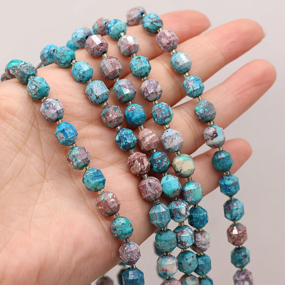 

New Explosion Natural Semi-precious Stone Faceted Beaded King Turquoise Used for DIY Jewelry Making DIY Bracelet Accessories 8mm