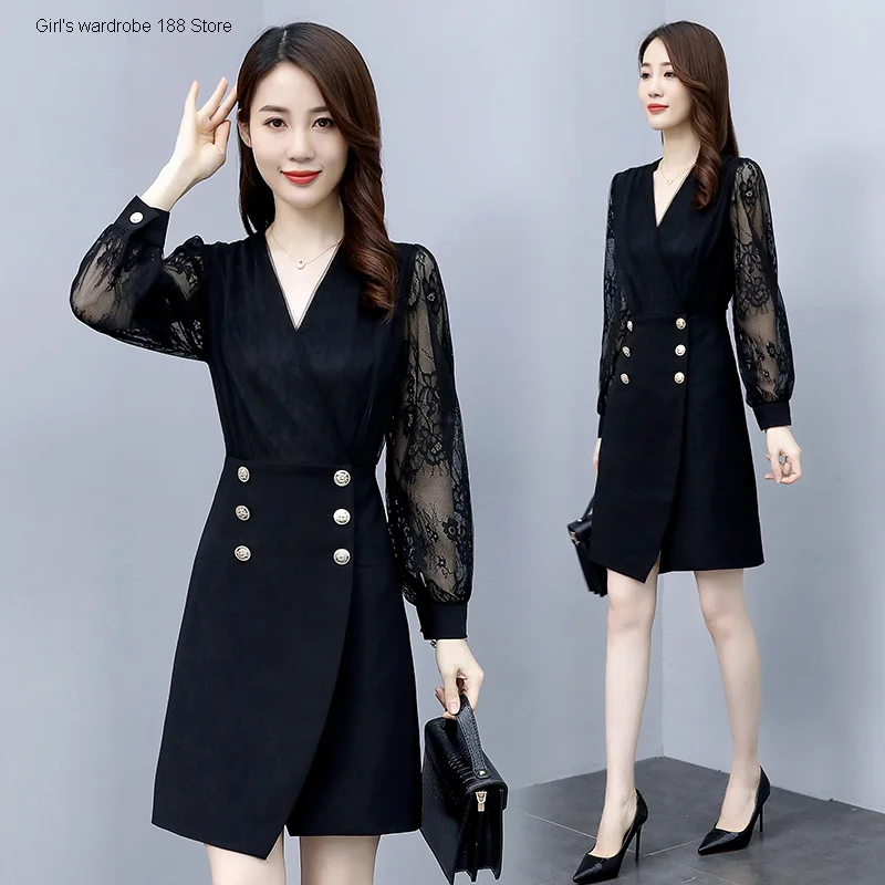 Dress women's mesh long sleeve stitching double breasted cover hip show thin foreign style autumn 2020 new skirt
Dress women's mesh long sleeve stitching double breasted cover hip show thin foreign style autumn 2020 new skirt