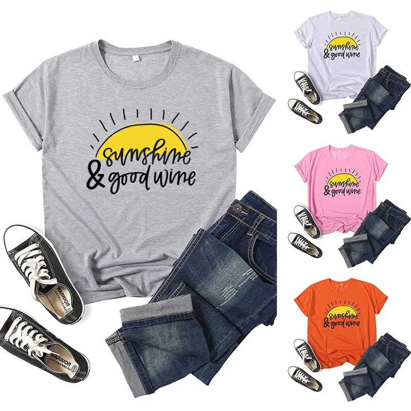 Sunshine Good Wine Letter Print Women TShirt Short Sleeve ONeck Loose Women Tshirt Ladies Tee Shirt Tops Clothes Camisetas Mujer
Sunshine Good Wine Letter Print Women TShirt Short Sleeve ONeck Loose Women Tshirt Ladies Tee Shirt Tops Clothes Camisetas Mujer