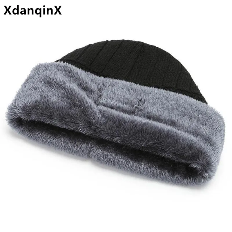 

XdanqinX Winter Men's Hats Warm Beanie Woolen Velvet Knitted Hat New Women's Hedging Beanies Ski Cap Couple Sports Earmuffs Caps