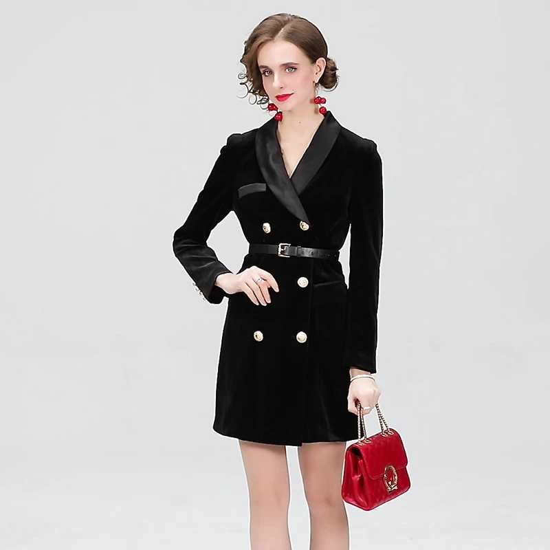 Coat Velvet Suit Jacket Long Sleeve Winter Double Breasted Ladies Black Blazer Belt Slim Set Blazer Women
Coat Velvet Suit Jacket Long Sleeve Winter Double Breasted Ladies Black Blazer Belt Slim Set Blazer Women