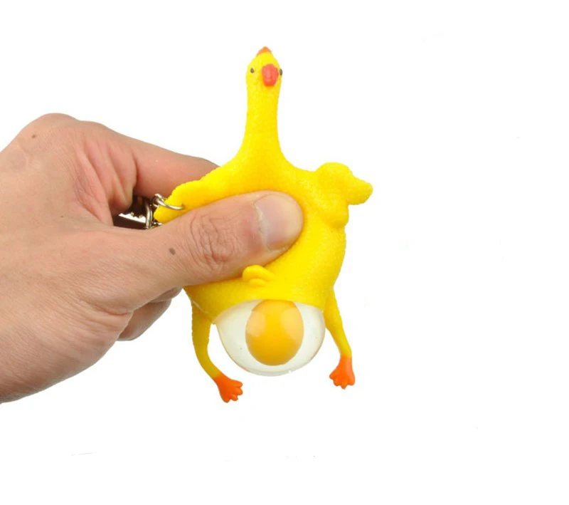 

Funny Spoof Tricky Gadgets Green Dinosaur Squeeze Toys Chicken Egg Laying Hens Crowded Stress Ball Keychain Keyring Relief Gift